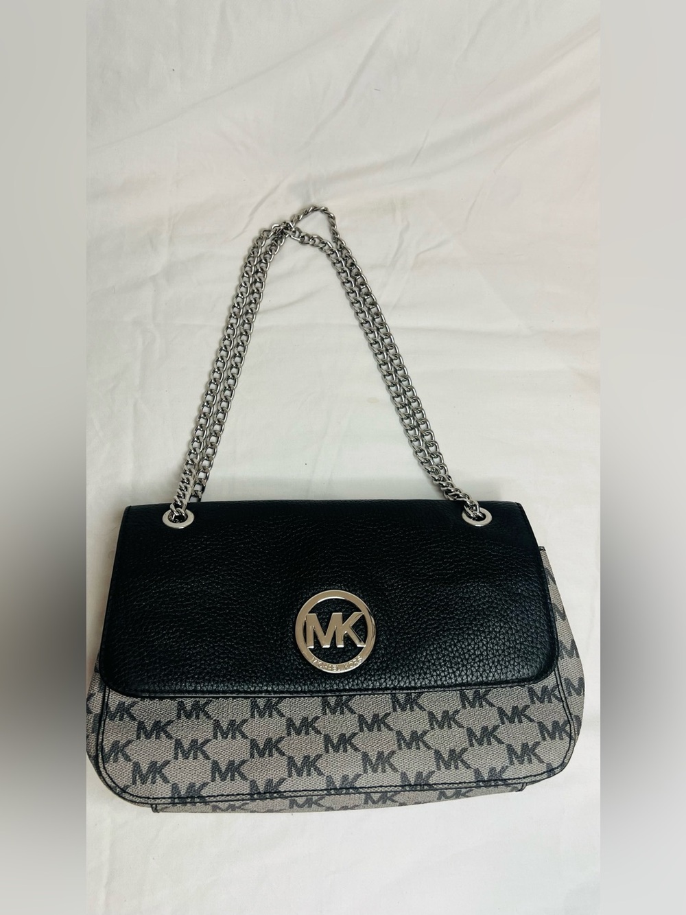 Michael Kors Black Leather & Logo Shoulder Bag